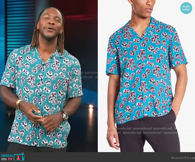 The Kooples Graphic-print short-sleeve woven shirt worn by Scott Evans on Access Hollywood