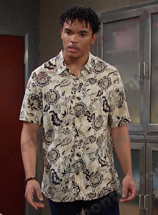 Theo’s ivory floral print shirt on Days of our Lives