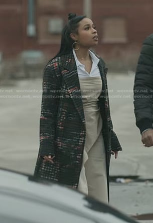 Tiffany’s black plaid coat on The Chi