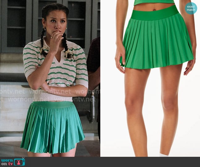 TNActive Tennis Pro Micro Skirt in Nature Green worn by Gina (Sofia Wylie) on High School Musical The Musical The Series