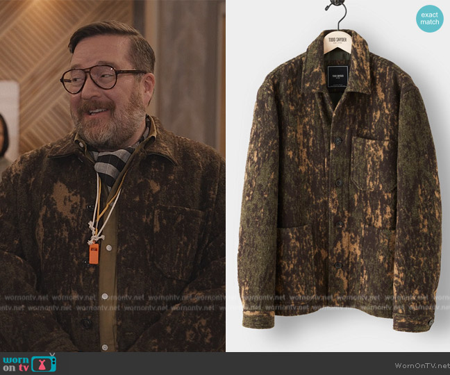 Tom Snyder Italian Wool Chore Coat in Abstract Camo worn by Mabel Mora (Michael Cyril Creighton) on Only Murders in the Building