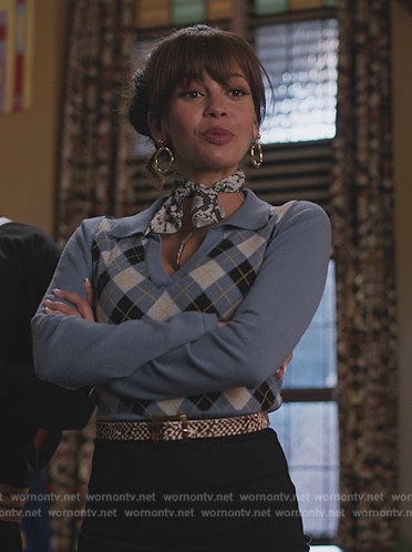Toni’s blue argyle polo top on Riverdale