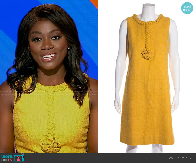 Tory Burch Tweed Braided Rose Sheath Dress worn by Faith Abubéy on Good Morning America