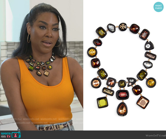 Tory Burch Roxanne Crystal Bib Necklace worn by Kenya Moore on The Real Housewives of Atlanta