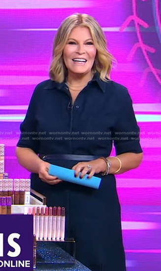 Tory Johnson’s navy belted shirtdress on Good Morning America