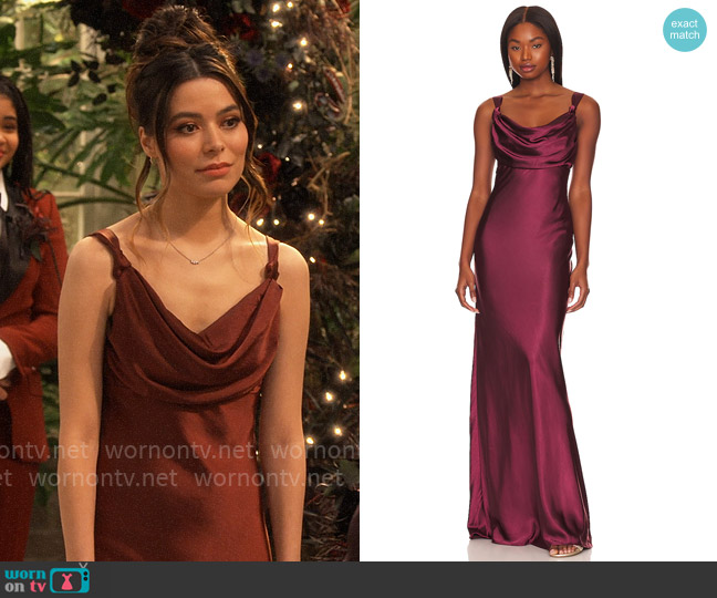 Tularosa Tate Gown in Wine worn by Carly Shay (Miranda Cosgrove) on iCarly