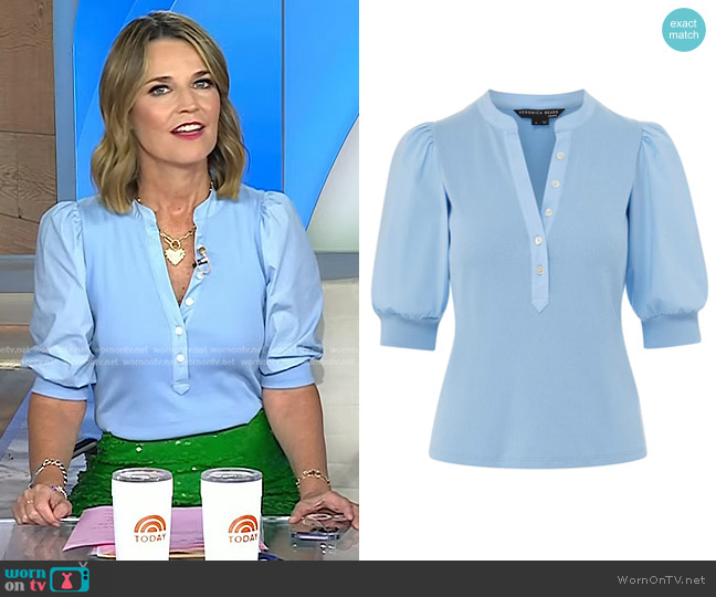 Veronica Beard Coralee Top in Lake Blue worn by Savannah Guthrie on Today