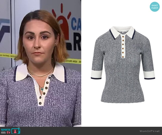 Veronica Beard Soza Knit Polo Top in Navy Multi worn by Ali Vitali on NBC News Daily