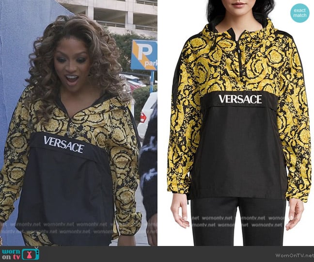 Versace Barocco Shell Hooded Sweatshirt worn by Drew Sidora on The Real Housewives of Atlanta