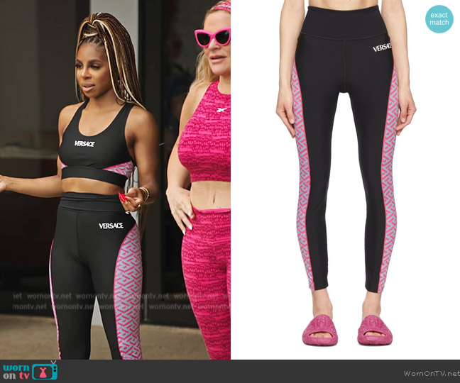 Versace Black Greca Sports Leggings worn by  on The Real Housewives Ultimate Girls Trip