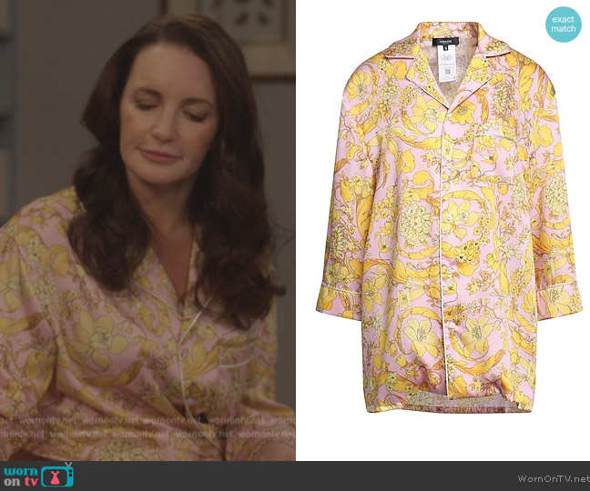 Versace Pink Floral Print Pajama Top worn by Charlotte York (Kristin Davis) on And Just Like That