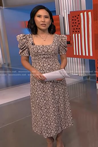 Vicky’s black floral puff sleeve dress on NBC News Daily