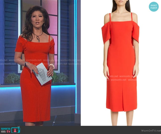 Victoria Beckham Off-The-Shoulder Cady Midi-Dress worn by Julie Chen on Big Brother