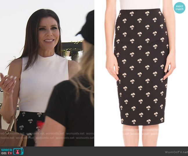 Victoria Beckham Floral-Print Pencil Skirt worn by Heather Dubrow on The Real Housewives of Orange County