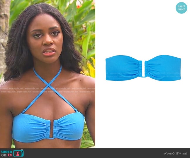 Victoria's Secret Mix-and-Match Ribbed Bandeau Bikini Top in Capri Blue worn by Charity Lawson on The Bachelorette