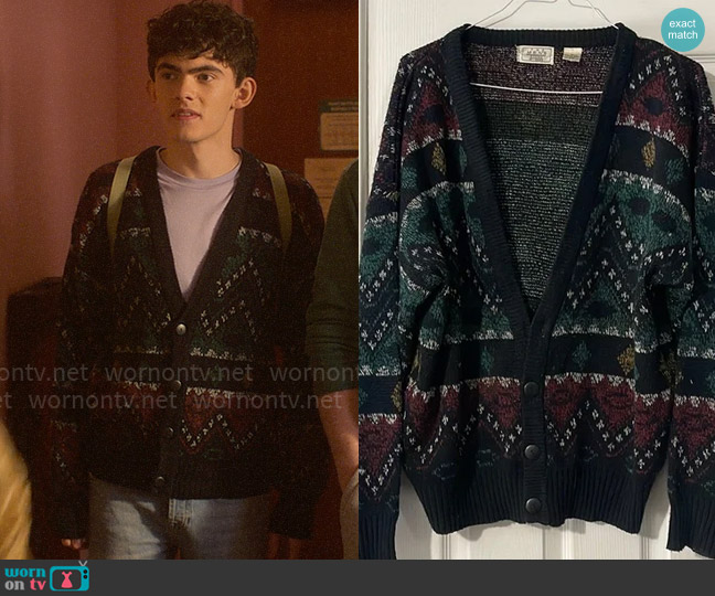 The Mens Store Vintage Grandpa Cardigan worn by Charlie Spring (Joe Locke) on Heartstopper