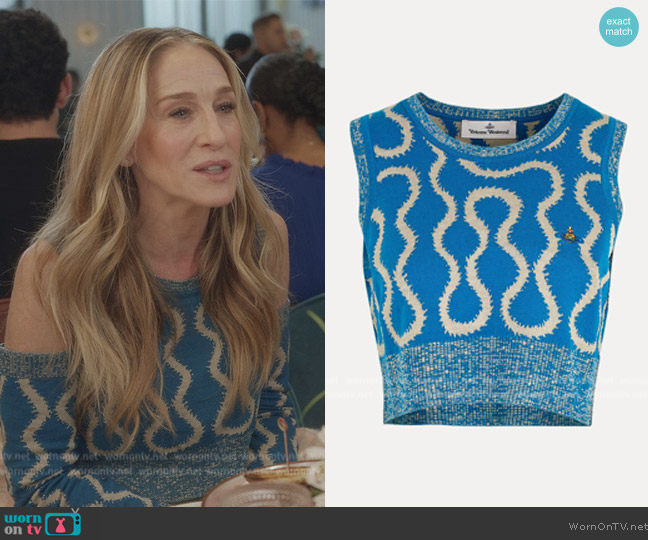 Vivienne Westwood Squiggle Print Vest worn by Carrie Bradshaw (Sarah Jessica Parker) on And Just Like That