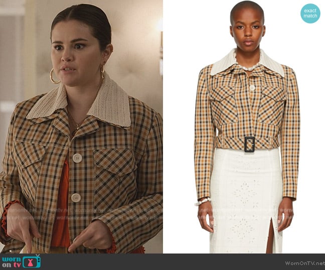 Wales Bonner Beige Wool Kalimba Cropped Jacket worn by Mabel Mora (Selena Gomez) on Only Murders in the Building
