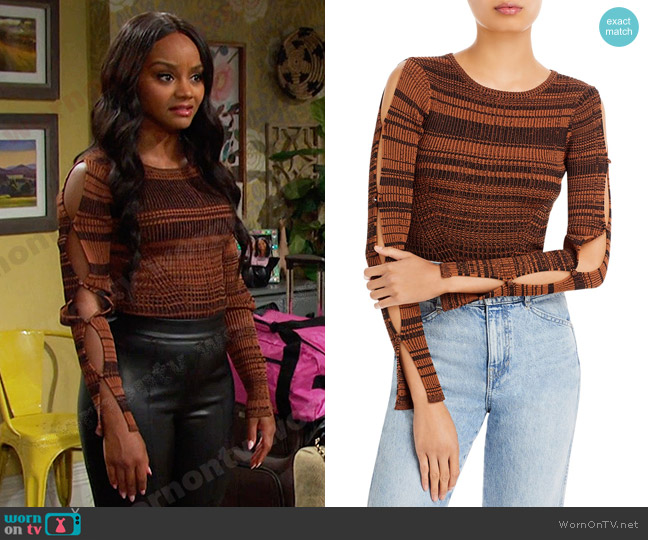 Wayf Told You So Sleeve Cutout Bodysuit worn by Chanel Dupree (Raven Bowens) on Days of our Lives
