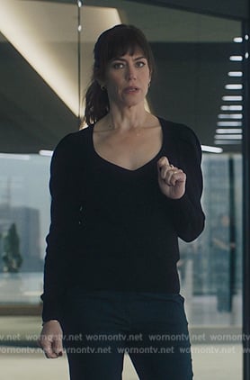 Wendy’s black puff sleeve sweater on Billions
