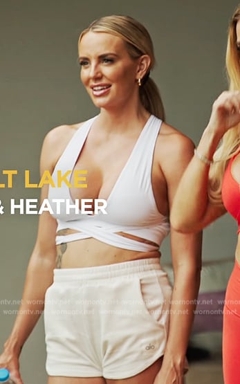 Whitney’s strappy sports bra and shorts on The Real Housewives Ultimate Girls Trip