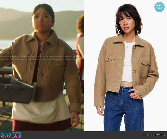 Wilfred Free Autumn Shirt Jacket in Taupe Beige worn by Jesse Fan  (Geraldine Chiu) on Nancy Drew