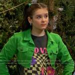 Winnie’s green cropped denim jacket on Bunkd