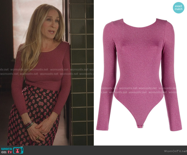 Wolford Metallic-thread long-sleeve body worn by Carrie Bradshaw (Sarah Jessica Parker) on And Just Like That