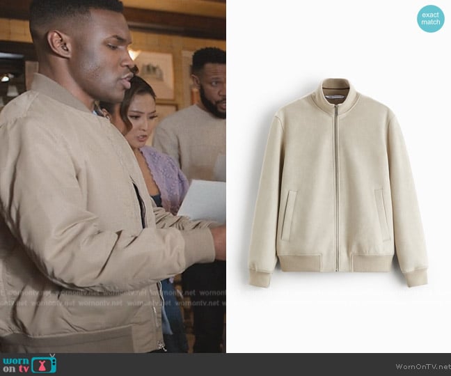 Zara Faux Suede Bomber Jacket worn by (Gerald Caesar) on Only Murders in the Building