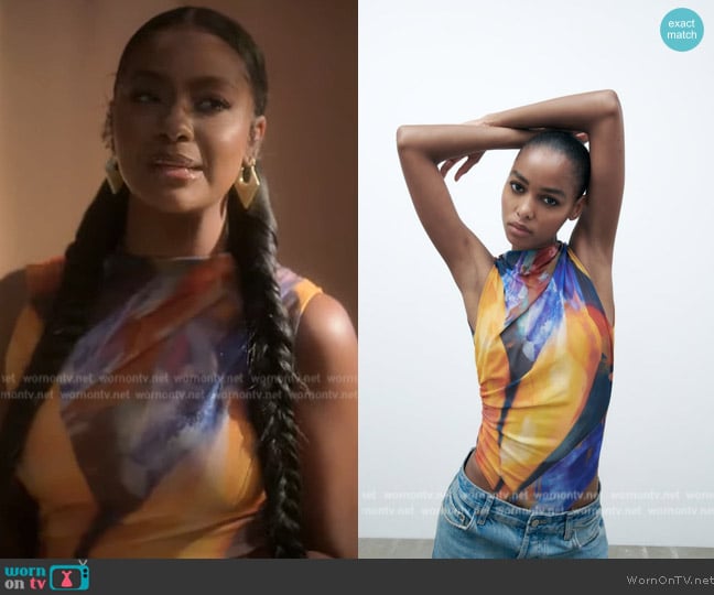 Zara Orange Tie Dye Bodysuit worn by Annika (Justine Skye) on Grown-ish