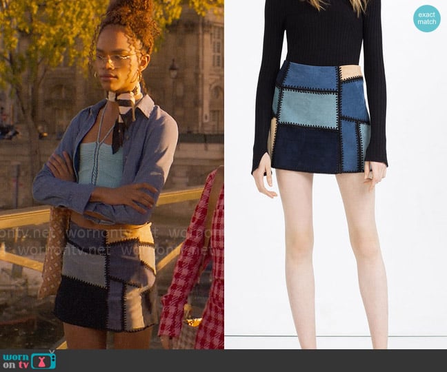 Zara Patchwork Skirt worn by Elle Argent (Yasmin Finney) on Heartstopper