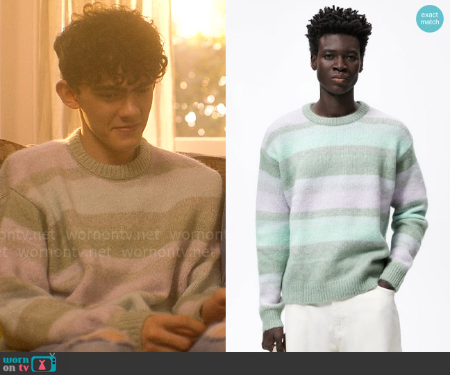 Zara Striped Jacquard Sweater worn by Charlie Spring (Joe Locke) on Heartstopper