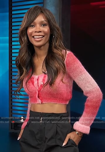 Zuri’s red ombre cropped cardigan and top on Access Hollywood