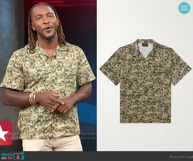 A.P.C. Lloyd Convertible-Collar Printed Cotton Shirt worn by Scott Evans on Access Hollywood