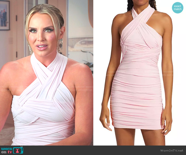 Alexander Wang Interwoven Mini Halter Dress in Light Pink worn by Whitney Rose on The Real Housewives of Salt Lake City