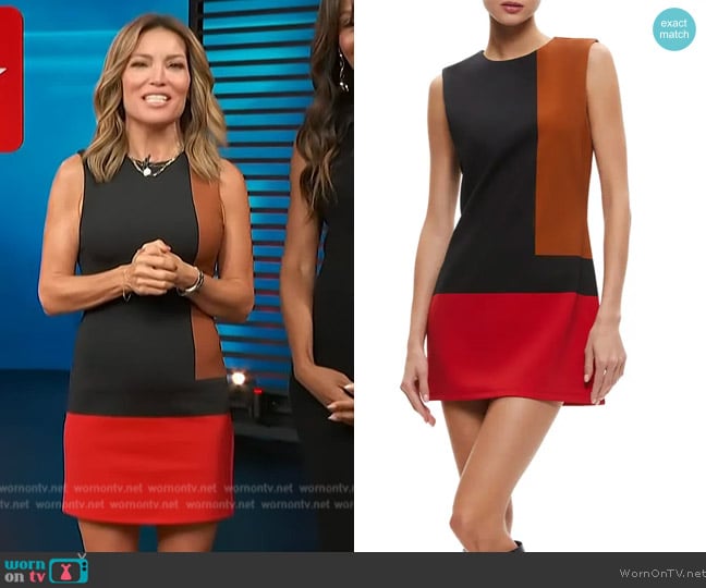 Alice + Olivia Wynell Colorblock Sleeveless Minidress worn by Kit Hoover on Access Hollywood