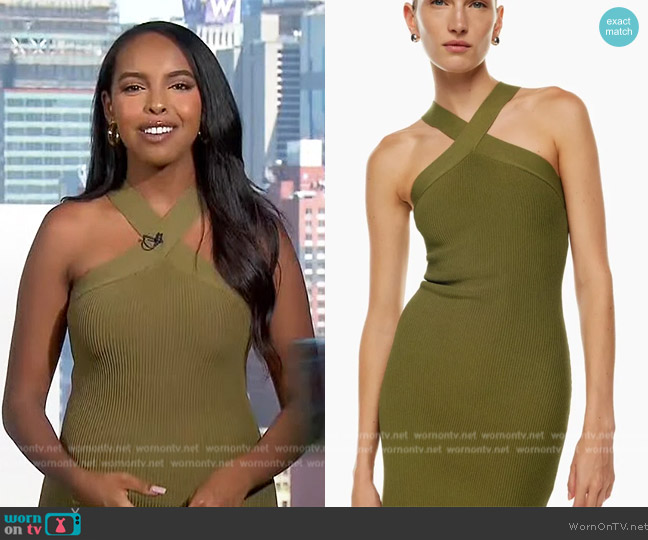 Babaton Sculpt Knit Criss Cross Dress worn by Mona Kosar Abdi on Extra
