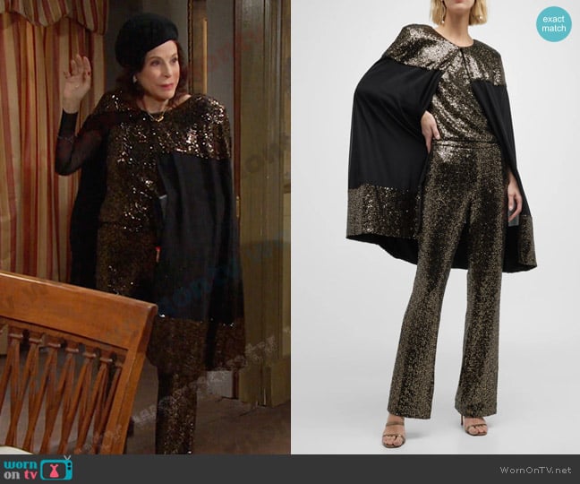 Badgley Mischka Collection Jewel-Neck Sequin Cape top worn by Vivian Alamain (Louise Sorel) on Days of our Lives