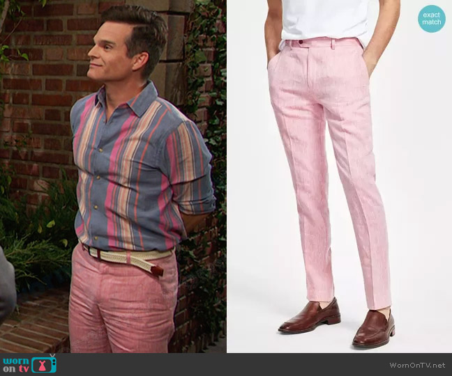 Bar III Slim-Fit Textured Linen Suit Separate Pant worn by Leo Stark (Greg Rikaart) on Days of our Lives