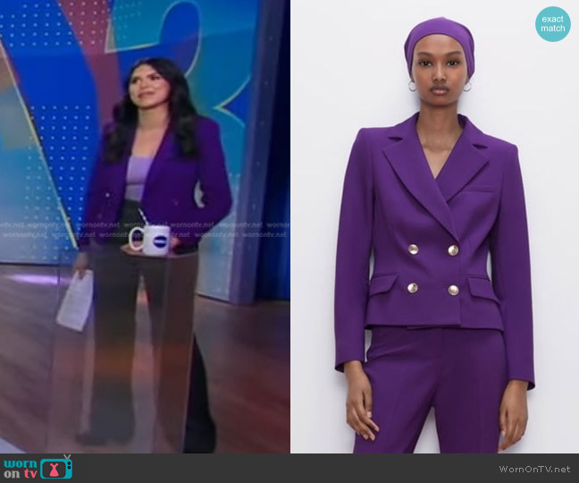 Zara Buttoned Cropped Blazer worn by Melissa Adan on Good Morning America