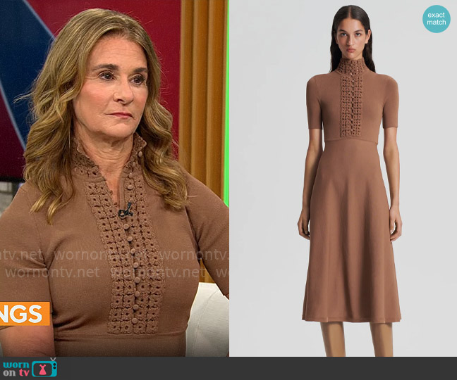 Scanlan Theodore Crepe Knit Daisy Soft Dress in Spice worn by Melinda French Gates on CBS Mornings