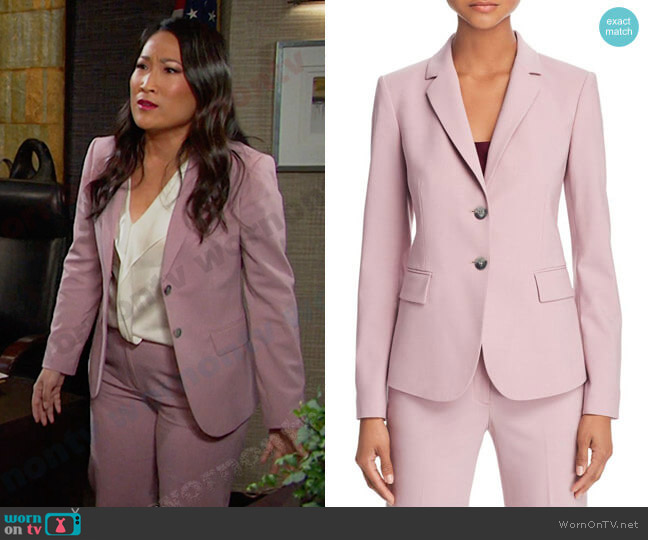 Theory Carissa Blazer in Dusty Lilac worn by Melinda Trask (Tina Huang) on Days of our Lives