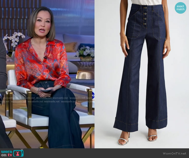 Cinq a Sept Benji Wide Leg Jeans worn by Eva Pilgrim on Good Morning America