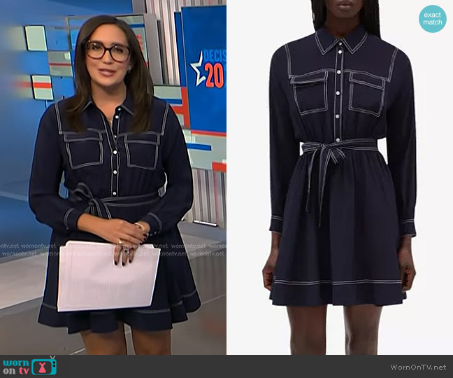 Claudie Pierlot Reinette Contrast Top-Stitch Silk Dress worn by Savannah Sellers on NBC News Daily
