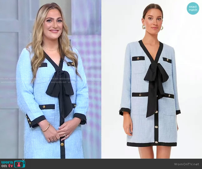 Pomander Place Coco Tweed Bow Dress in Light Blue worn by Catherine Mootz on Good Morning America