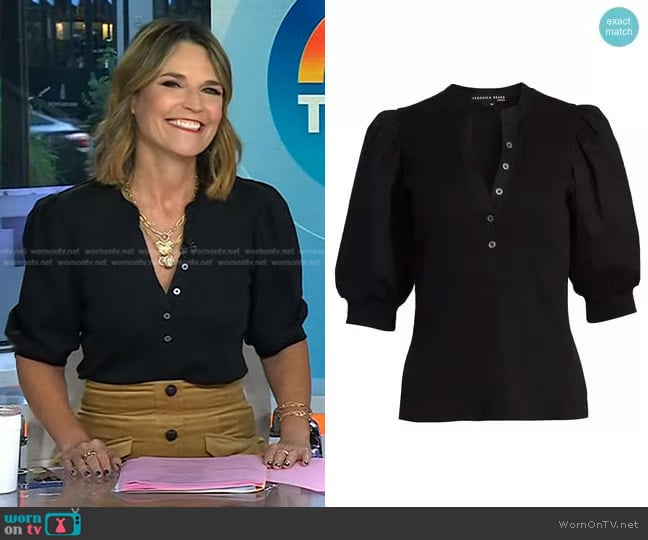 Veronica Beard Coralee Puff-Sleeve Top worn by Savannah Guthrie on Today