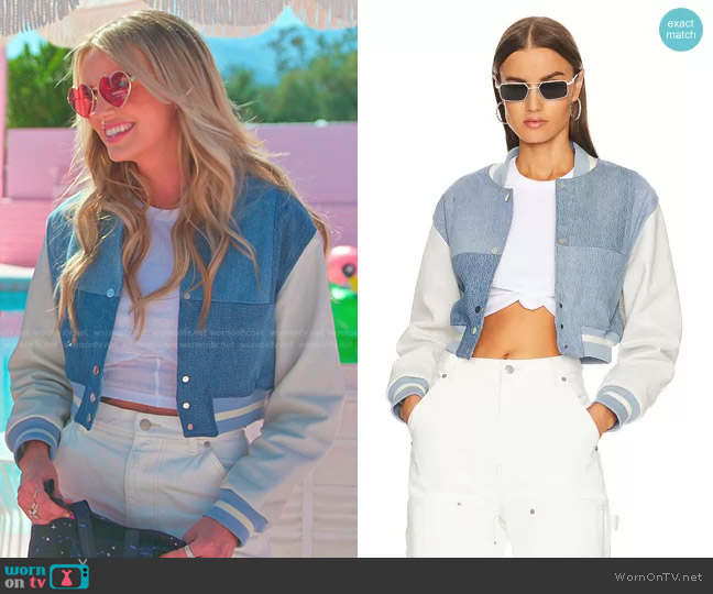 Eb Denim Cropped Varsity Jacket worn by Whitney Rose on The Real Housewives of Salt Lake City