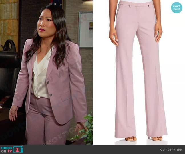 Theory Demitria Pants in Dusty Lilac worn by Melinda Trask (Tina Huang) on Days of our Lives