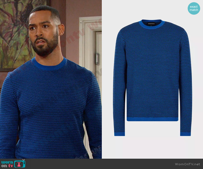 Emporio Armani Virgin-Wool Jumper with Jacquard Geometric Pattern worn by Eli Grant (Lamon Archey) on Days of our Lives