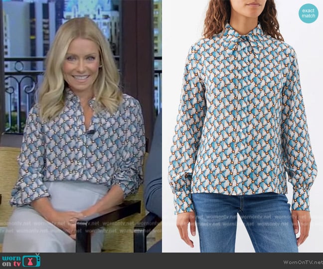 Etro Floral Print Silk Shirt worn by Kelly Ripa on Live with Kelly and Mark